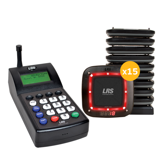 Guest Pager System Kit with 15 Pro Pagers and 7470 Transmitter by Long Range Systems